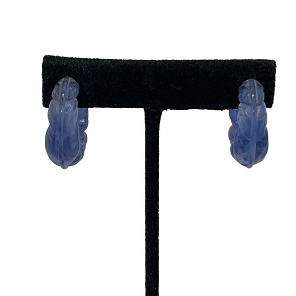 Vintage Chunky Blue & Black Acrylic Hoop Earrings 2 Pair - Picture 12 of 13